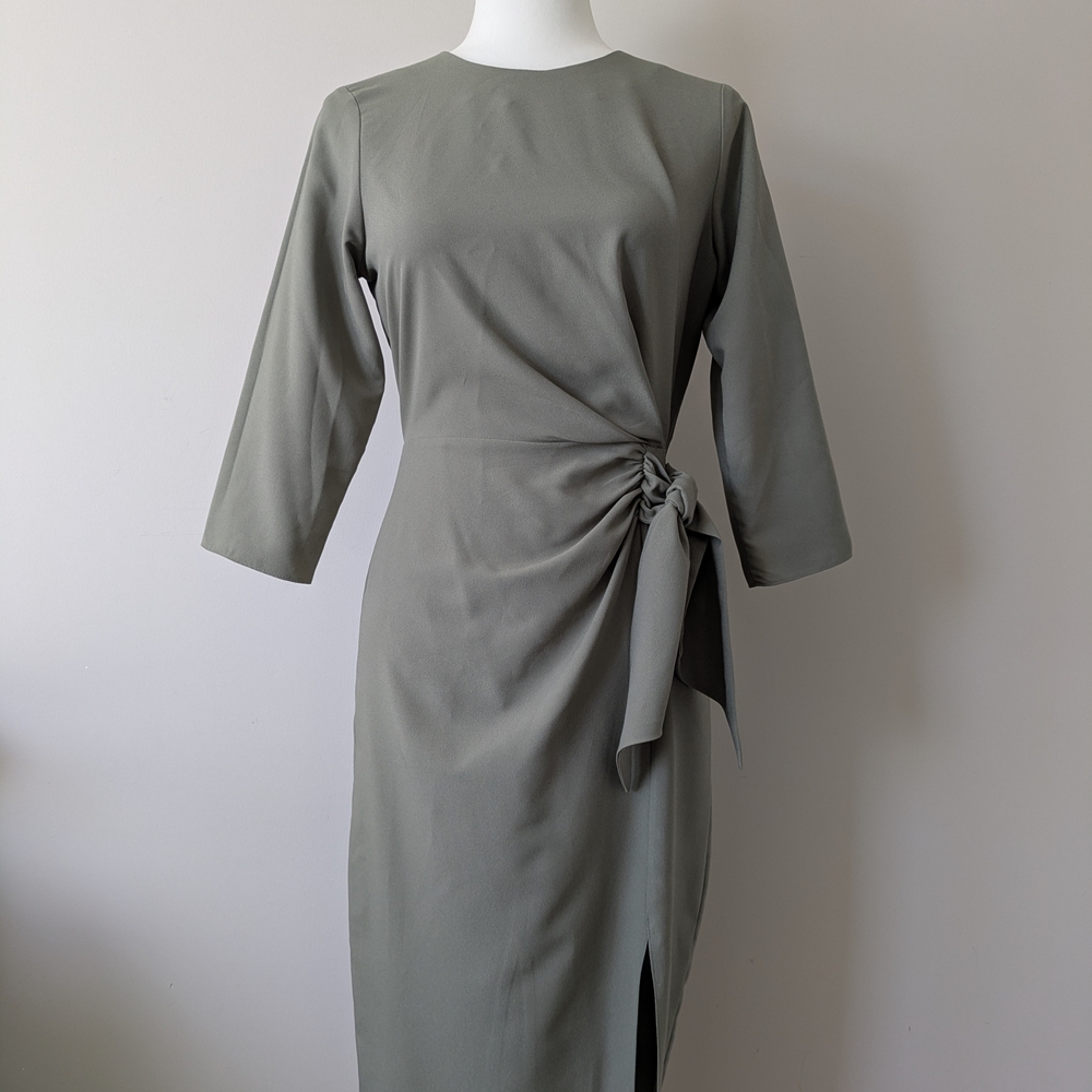 ASOS Gray Long Sleeve Dress with Side Knot